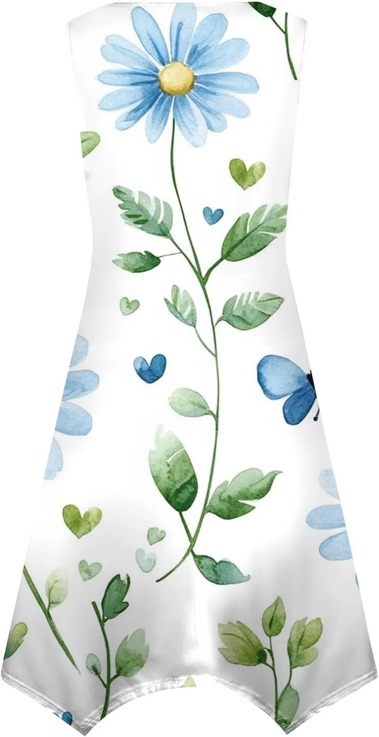 Summer Dresses for Women Summer Floral Flowy Sundresses Casual Beach Midi Tank Dresses Hankerchief Hem Sleeveless Dress