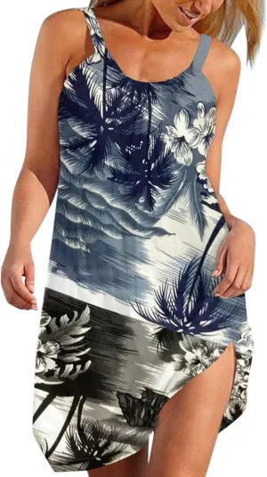 Summer Dresses for Women Vacation 2024 Casual Flowy Hawaiian Beach Sun Dress Casual Plus Size Slip Dress 2024