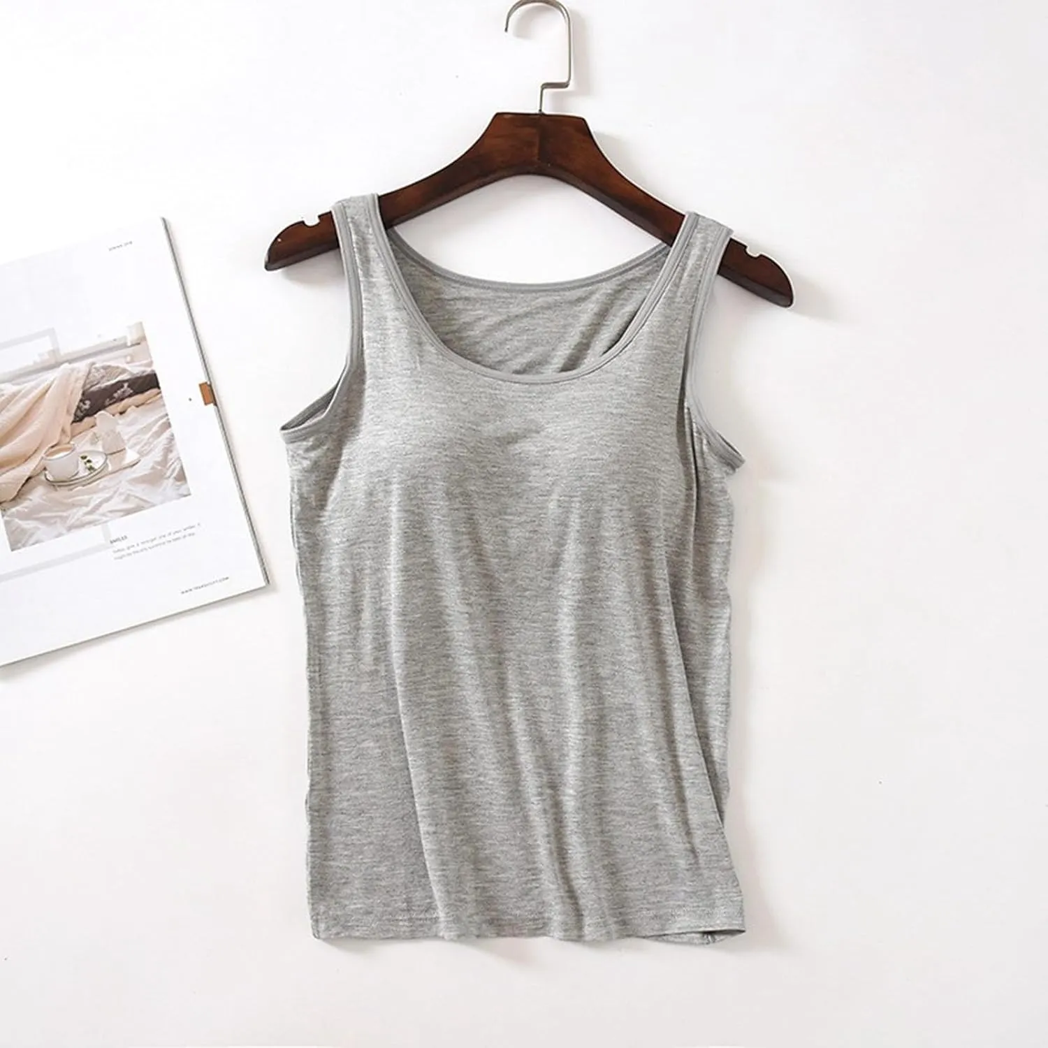 Summer Tank Tops for Women Casual Spaghetti Strap Cami Tank Tops Built in Bra Sports Padded Cotton Undershirts