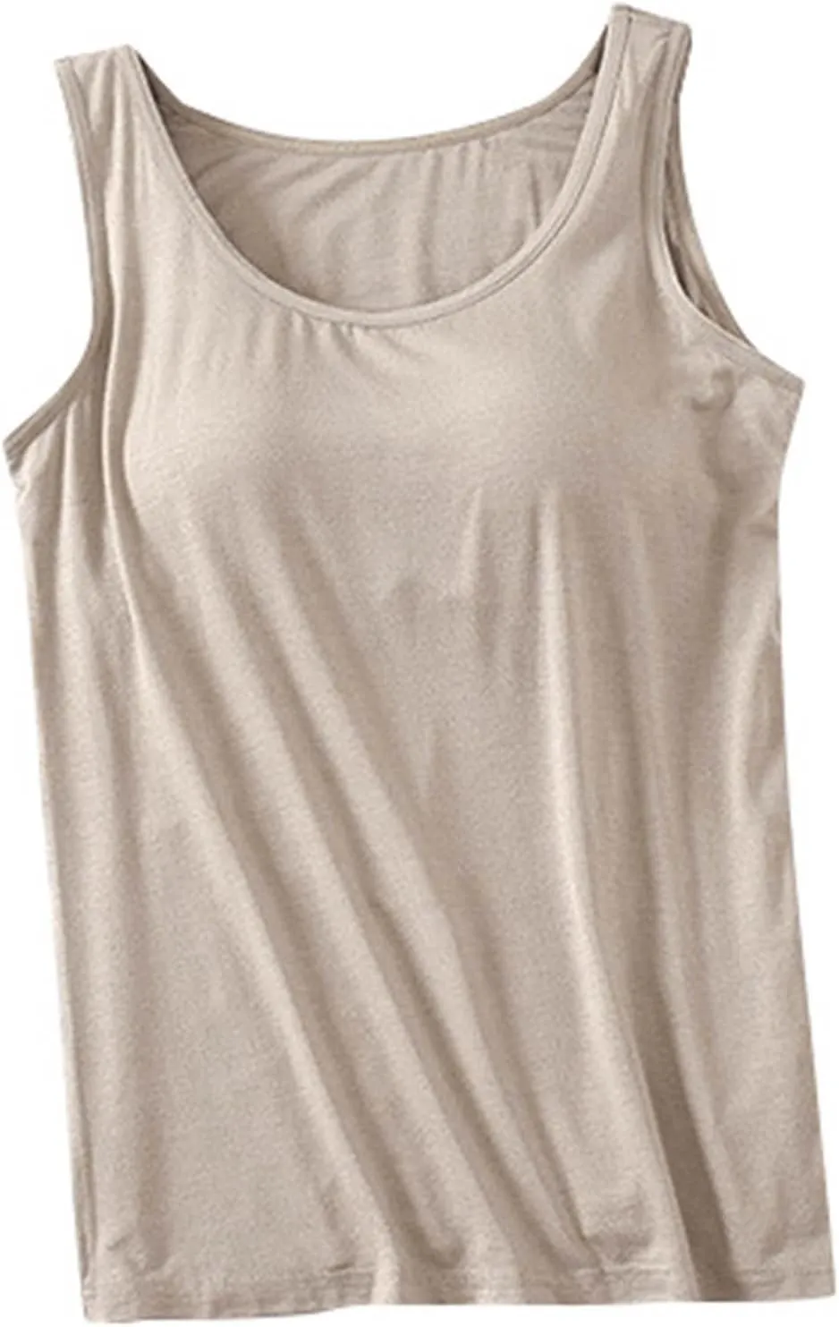 Summer Tank Tops for Women Casual Spaghetti Strap Cami Tank Tops Built in Bra Sports Padded Cotton Undershirts