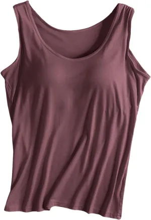 Summer Tank Tops for Women Casual Spaghetti Strap Cami Tank Tops Built in Bra Sports Padded Cotton Undershirts