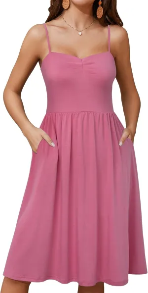 Sundresses for Women 2025 with Pockets Sleeveless Spaghetti Strap Aline Summer Dresses
