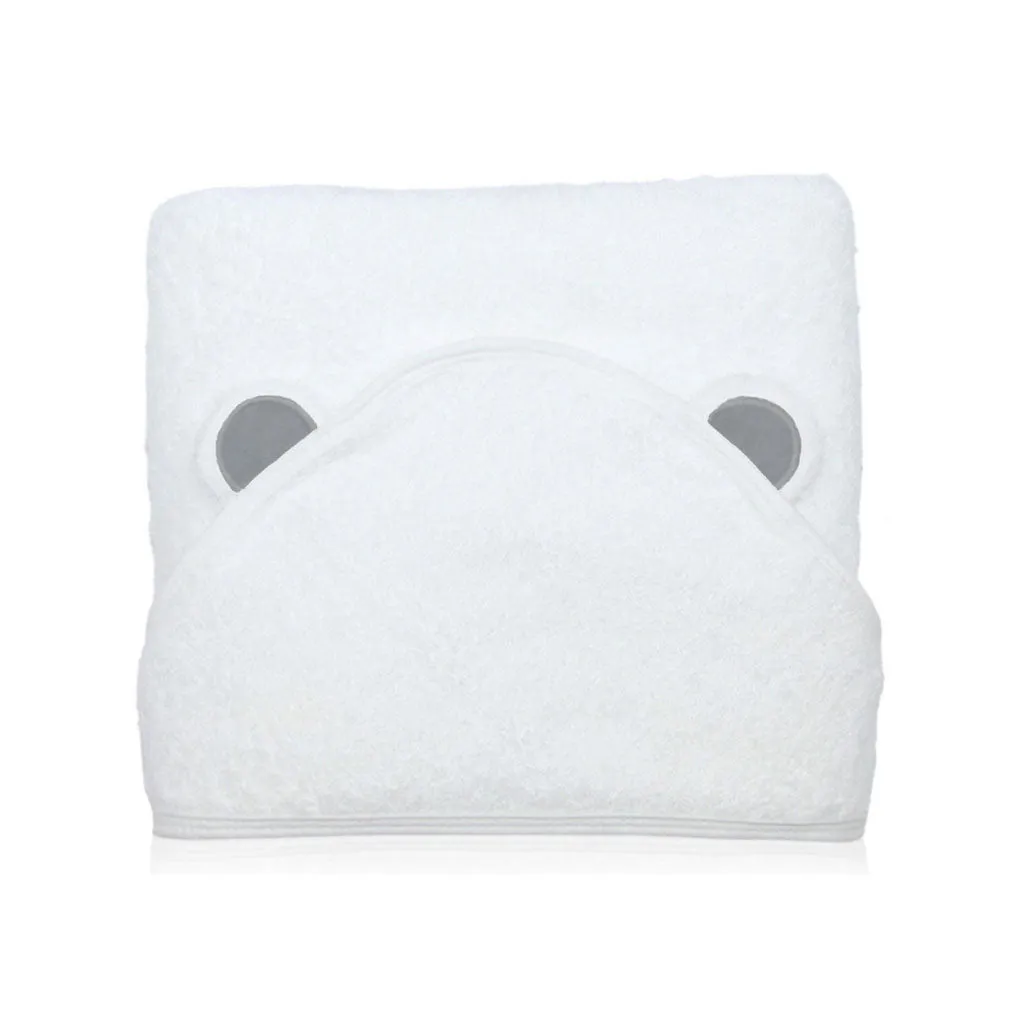 Super Soft Bamboo Hooded Towel   Washcloth Set - Grey Bear