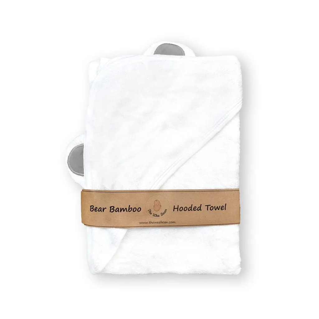 Super Soft Bamboo Hooded Towel   Washcloth Set - Grey Bear