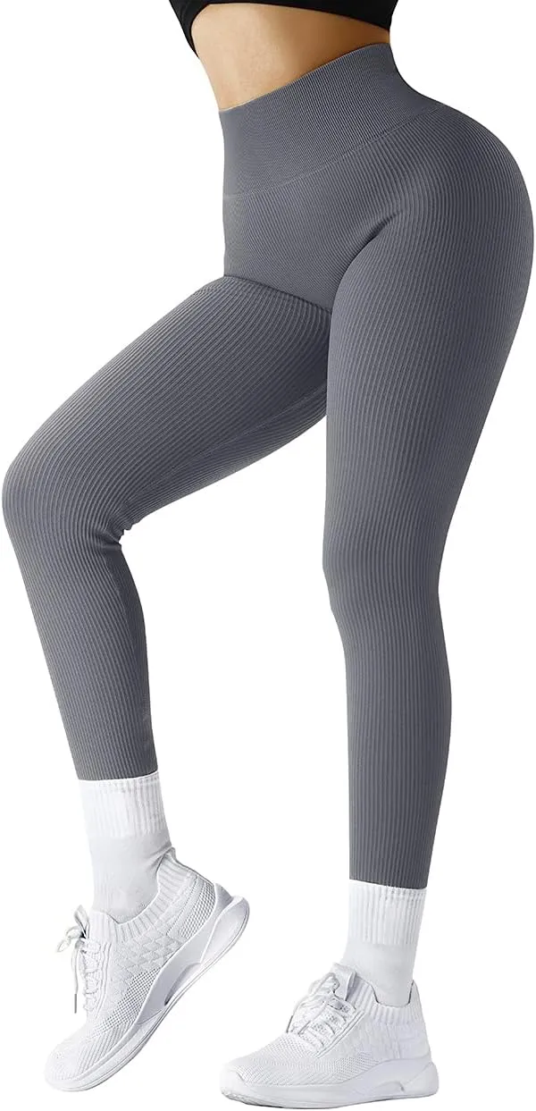 SUUKSESS Women Ribbed Seamless Leggings High Waisted Workout Gym Yoga Pants