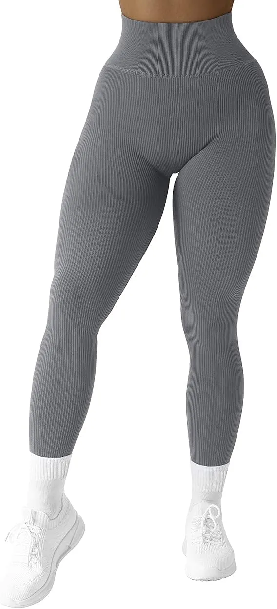 SUUKSESS Women Ribbed Seamless Leggings High Waisted Workout Gym Yoga Pants