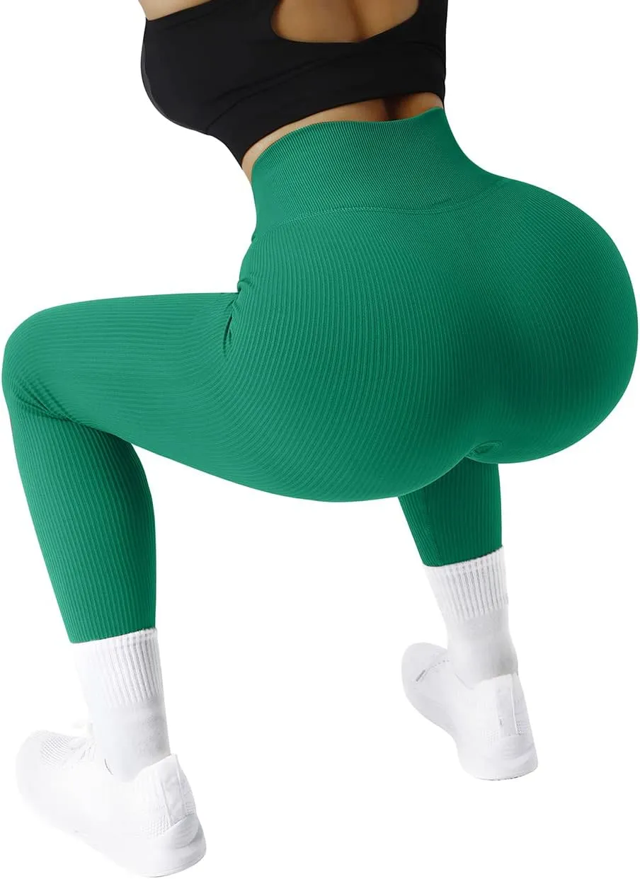 SUUKSESS Women Ribbed Seamless Leggings High Waisted Workout Gym Yoga Pants