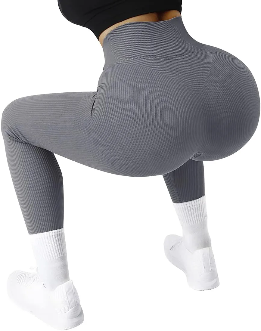 SUUKSESS Women Ribbed Seamless Leggings High Waisted Workout Gym Yoga Pants