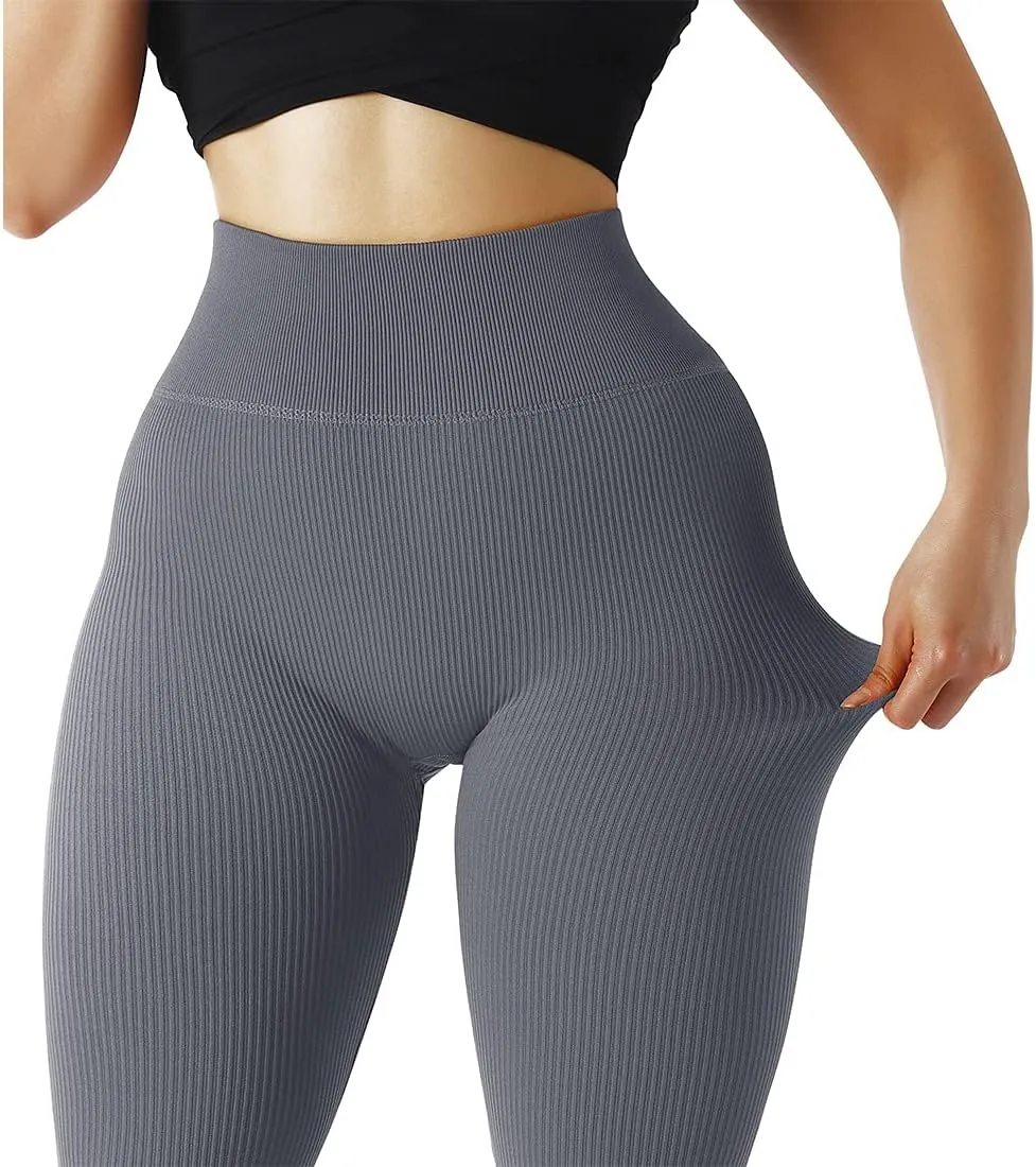 SUUKSESS Women Ribbed Seamless Leggings High Waisted Workout Gym Yoga Pants