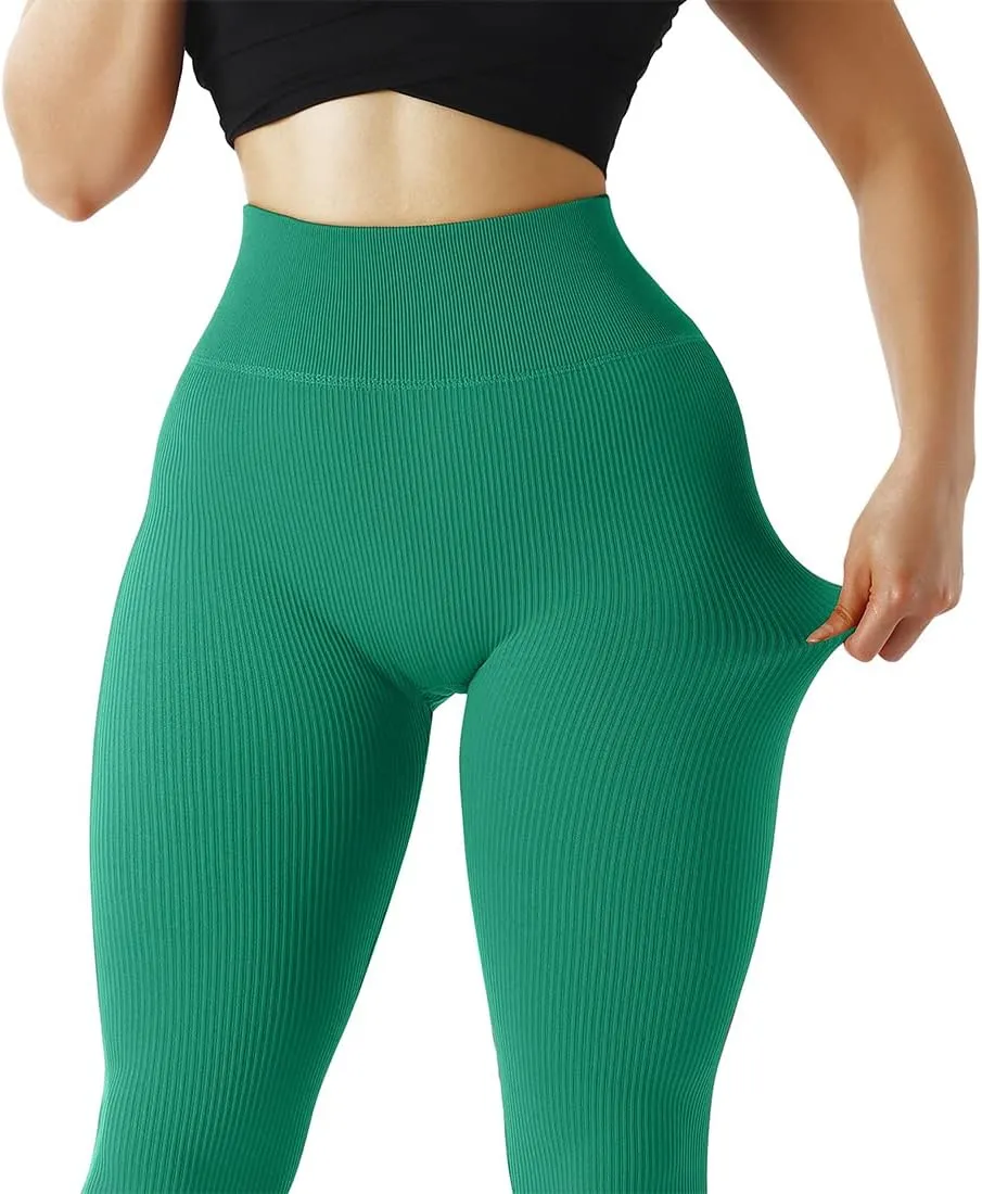 SUUKSESS Women Ribbed Seamless Leggings High Waisted Workout Gym Yoga Pants
