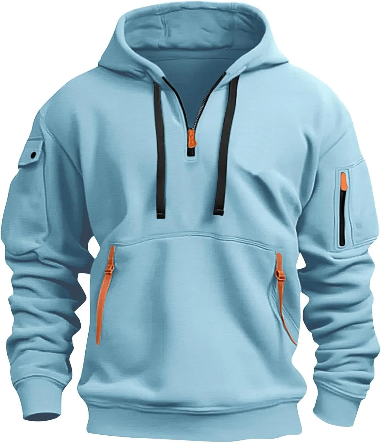 Sweatshirt Mens 1/4 Zip Vintage Basic Military Drawstring Mens Sweatshirt Lightweight Comfort Hoodie with Pockets