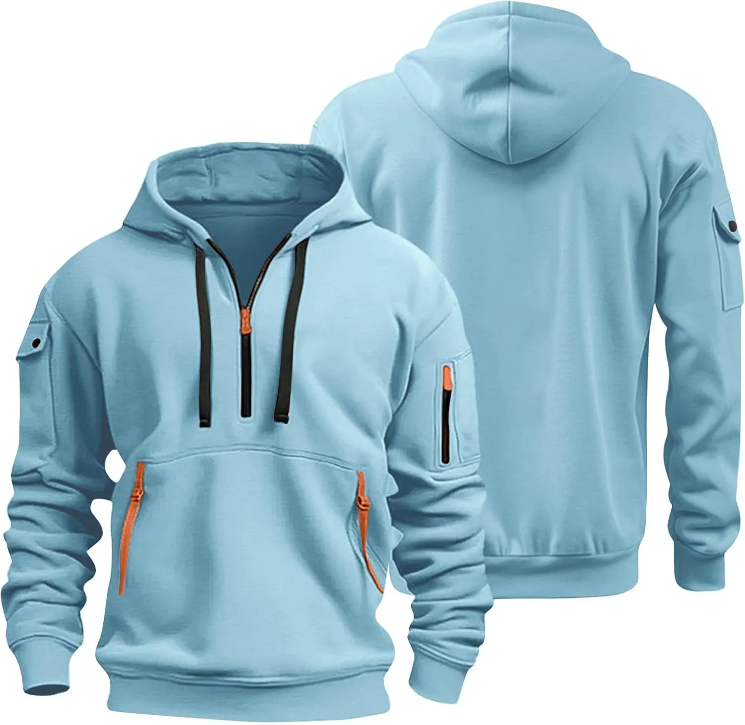 Sweatshirt Mens 1/4 Zip Vintage Basic Military Drawstring Mens Sweatshirt Lightweight Comfort Hoodie with Pockets