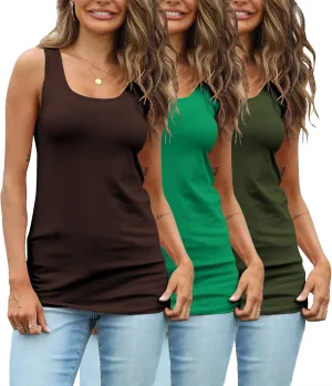 TAIPOVE Womens Extra Long Tunic Tank Tops Cotton Camisoles Basic Layering Sleeveless Undershirts 3 Pack