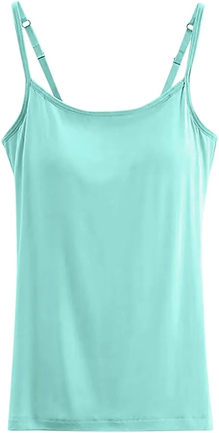 Tank Top with Built in Bra for Women Women's Cool Flowy Bra Cami | with Built-in Cups | Relaxed Fit | Adjustable Spaghetti
