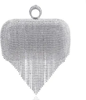 Tassel Diamonds Evening Bags Finger Ring Small Clutch Chain Shoulder One Side Rhinestones Party Wedding Handbags