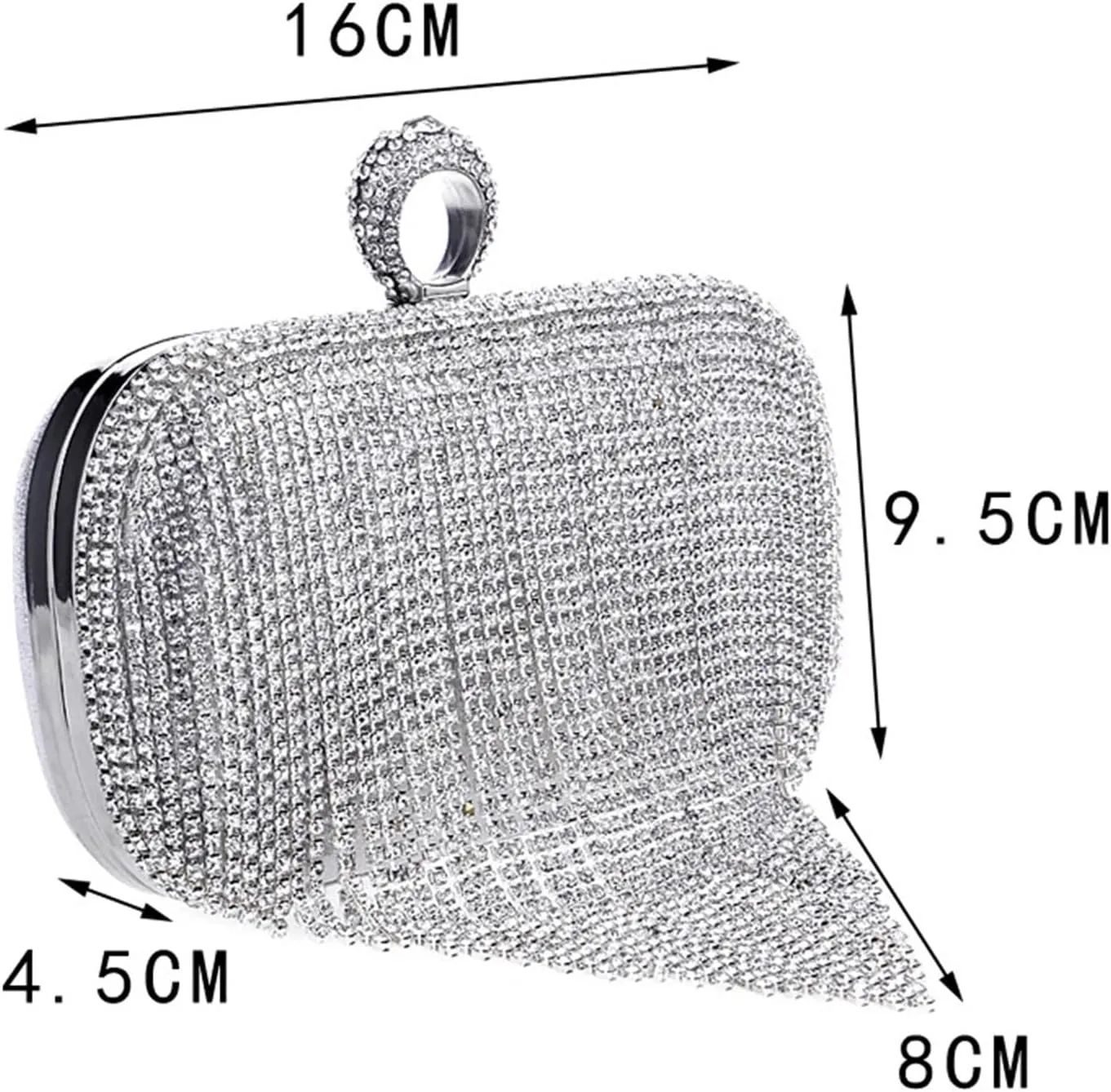 Tassel Diamonds Evening Bags Finger Ring Small Clutch Chain Shoulder One Side Rhinestones Party Wedding Handbags
