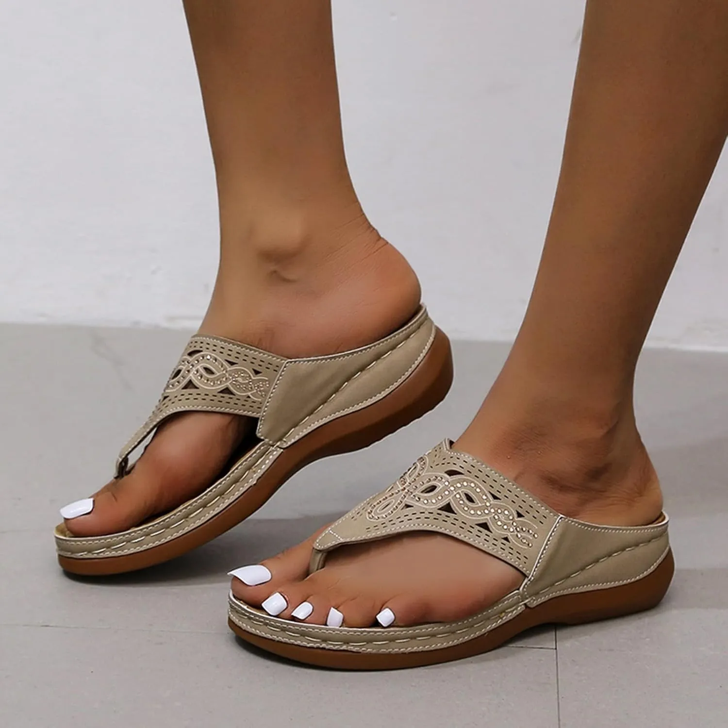 Temperament Flat Bottom Sandals for Women Open Toes One Band Ankle Strap Flats Beach Non Slip Flat Sandals