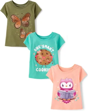 The Children's Place Baby and Toddler Girls' School Days Short Sleeve Graphic T-Shirts, Multipack