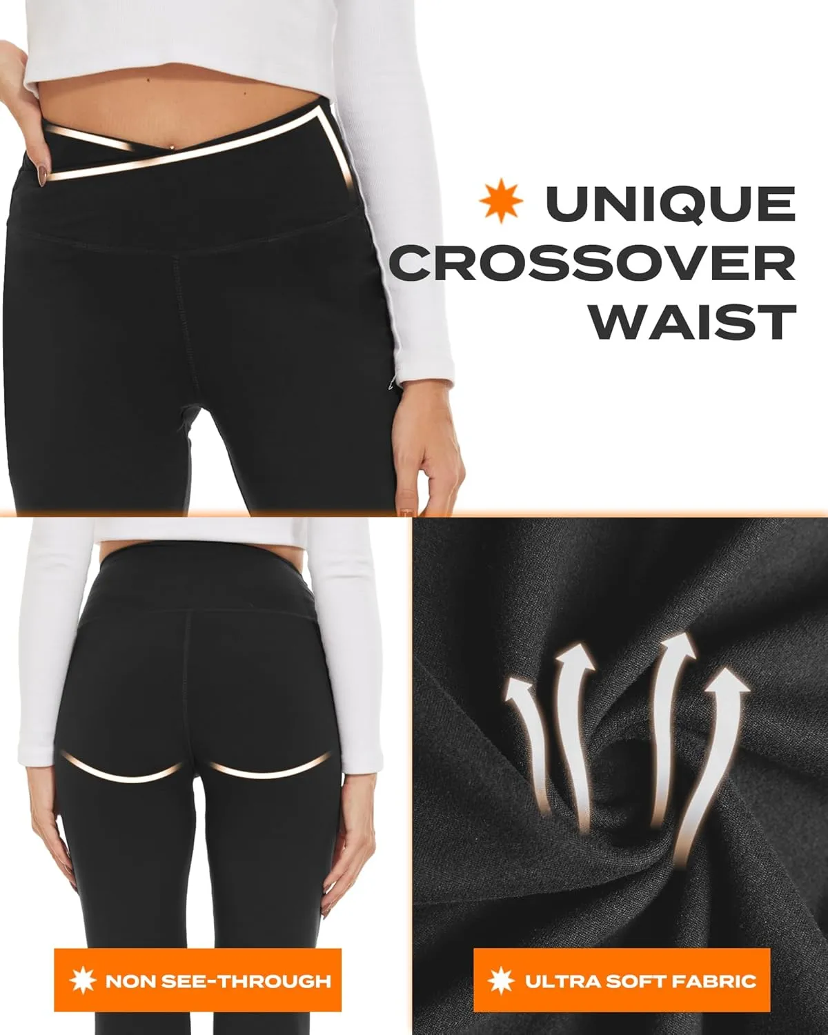TNNZEET Black Flare Leggings for Women, Crossover Yoga Pants with Pockets Bootcut Flared Leggings