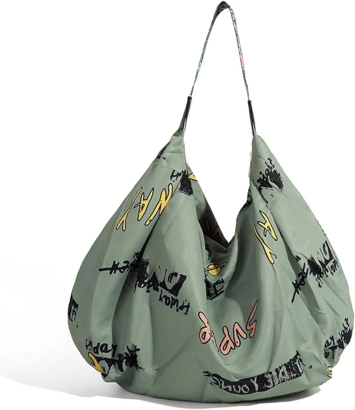 Tote Bag for Women, Nylon Tote Bag With Zipper, Large Capacity Foldable Shoulder Bag for Trval Work Gym Shopping