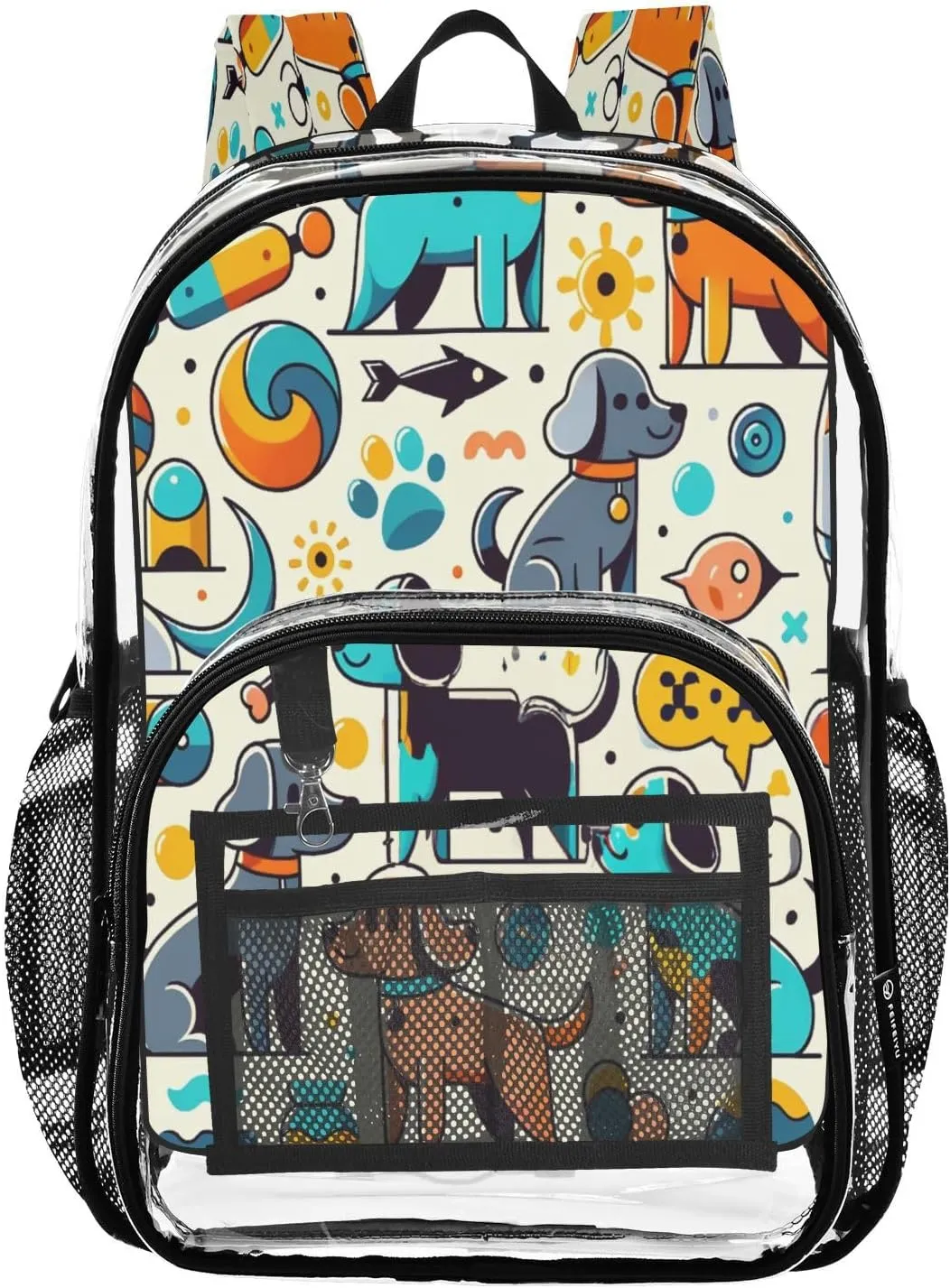 Tropical Flamingos Plam Trees Clear Backpack with Back Print, Heavy Duty See Through Backpacks PVC Transparent Daypack for Travel Security