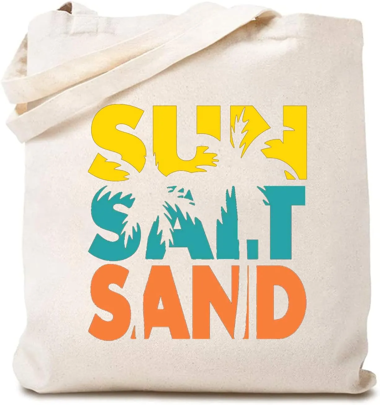TSIIUO Women's Sun Salt Sand Canvas Tote Bag Funny Summer Beach Vacation Shoulder Bag Holiday Reusable Shopping Bag