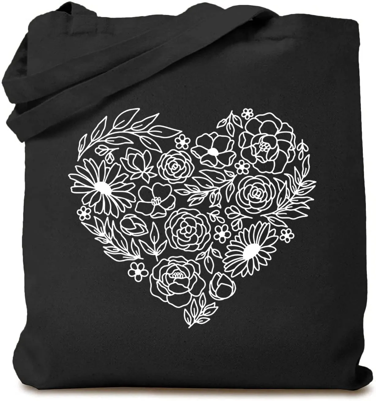 TSIIUO Women's Wildflower Love Heart Canvas Tote Bag Funny Valentines Shoulder Bags Aesthetic Reusable Shopping Bag