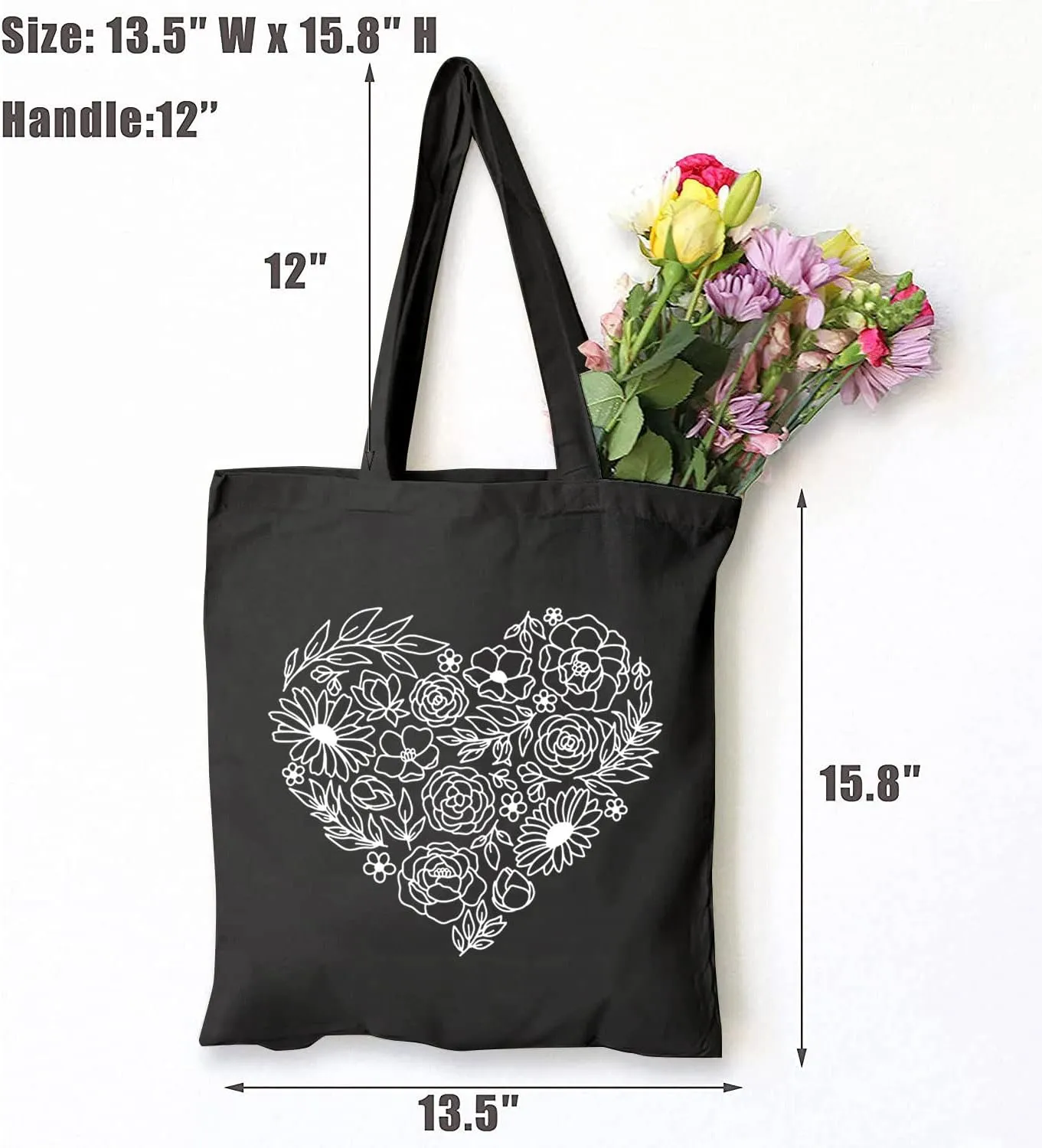 TSIIUO Women's Wildflower Love Heart Canvas Tote Bag Funny Valentines Shoulder Bags Aesthetic Reusable Shopping Bag