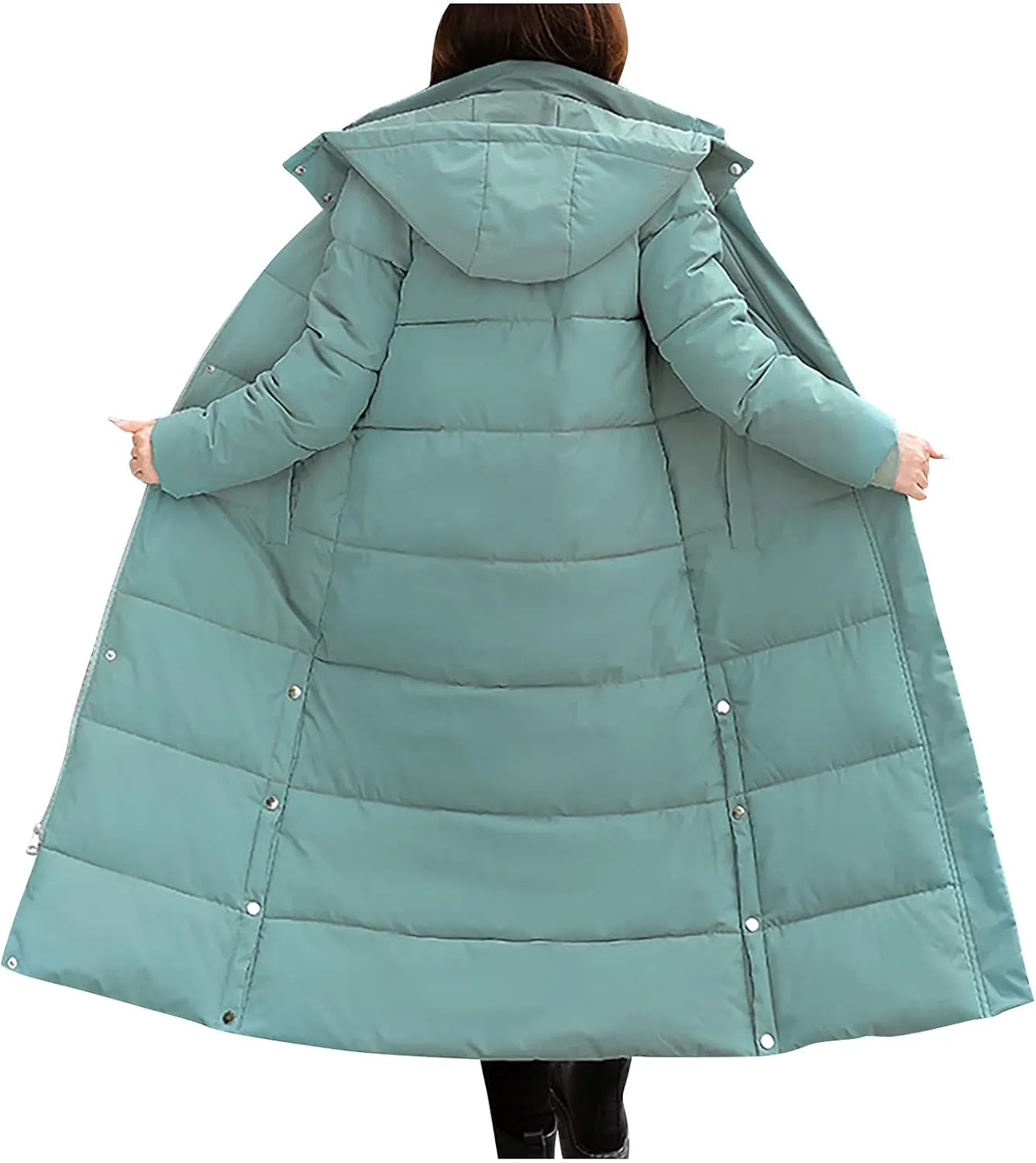 tuduoms Women's Thickened Long Puffer Jacket, Quilted Warm Maxi Down Coat for Teen Girls, Full-zip Waterproof Hooded Parka