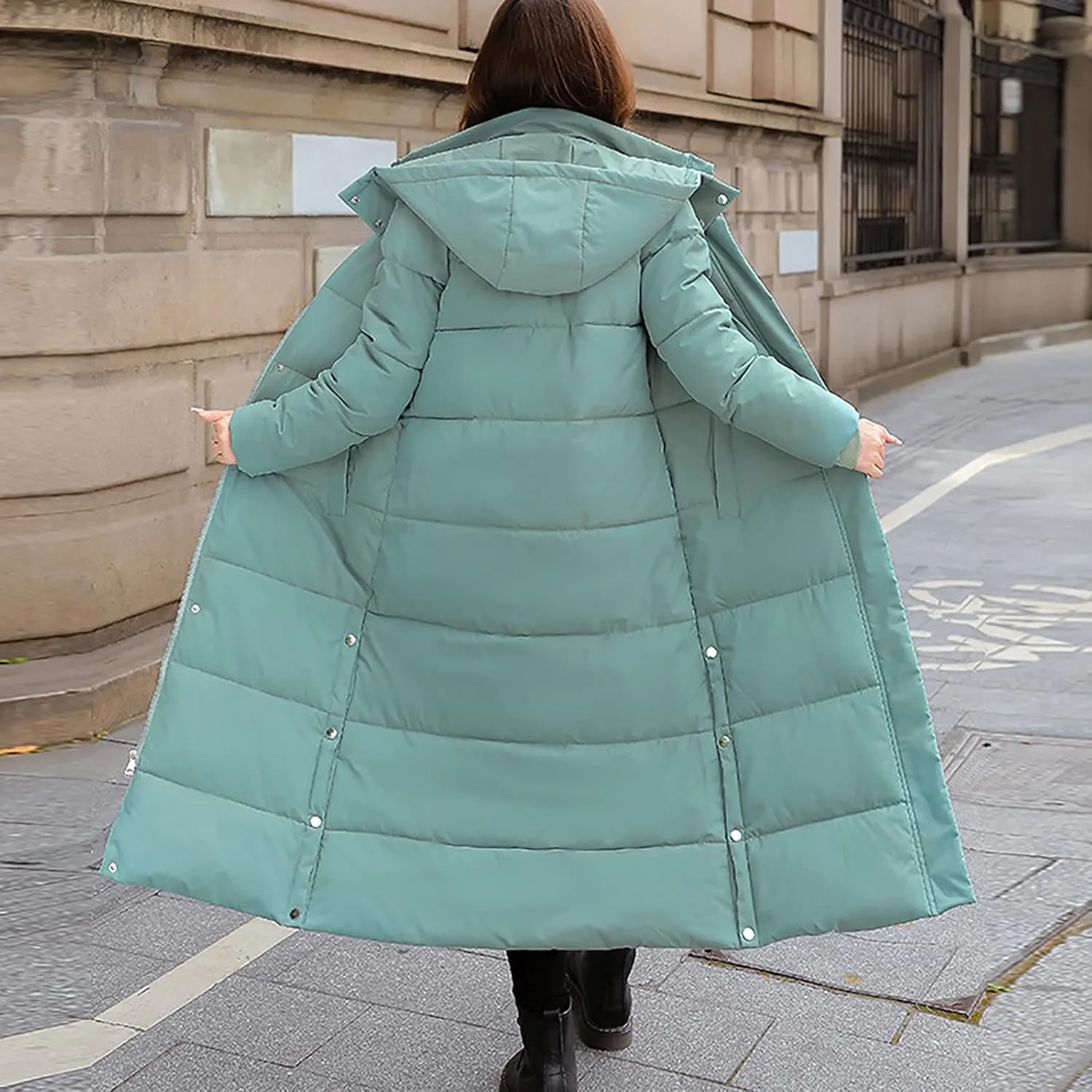 tuduoms Women's Thickened Long Puffer Jacket, Quilted Warm Maxi Down Coat for Teen Girls, Full-zip Waterproof Hooded Parka