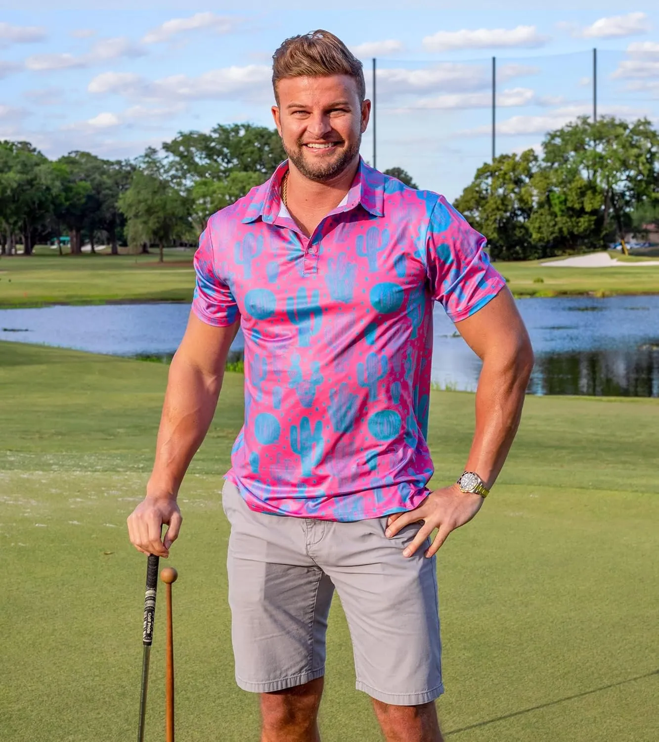 uideazone Mens Polo Shirts Short Sleeve Dry Fit 3D Print Moisture Wicking Funny Golf Shirt