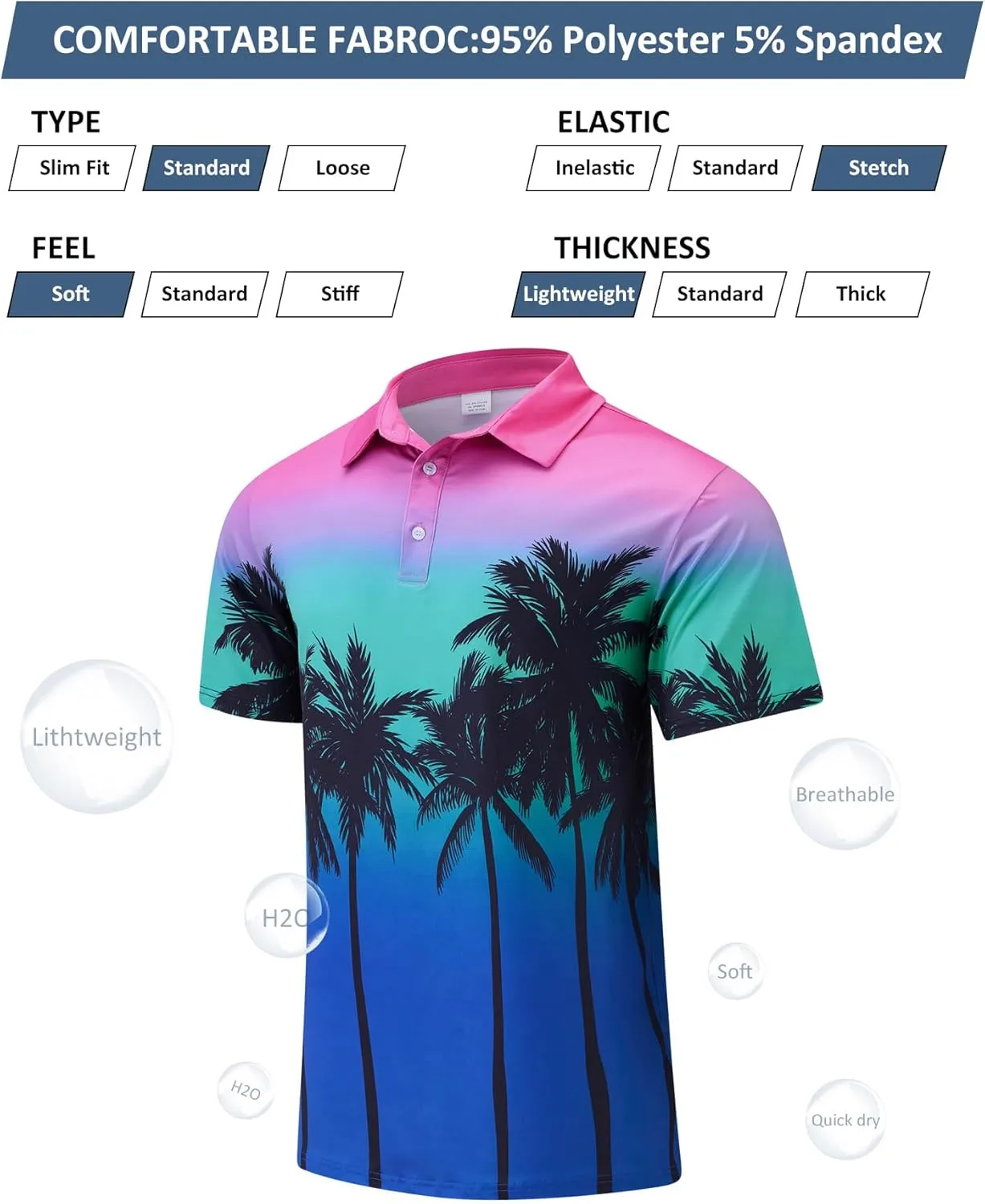uideazone Mens Polo Shirts Short Sleeve Dry Fit 3D Print Moisture Wicking Funny Golf Shirt