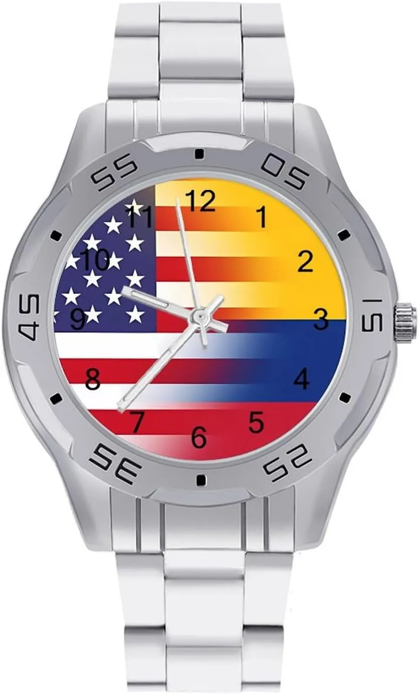 U.S. Colombia Flag Men's Business Watch Fashion Stainless Steel Wristwatches Custom Easy Read Watches for Women