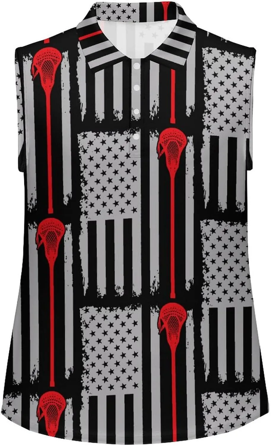 U.S.A. Flag Lacrosse Women's Sleeveless Golf Polo Shirts Athletic Tank Tops