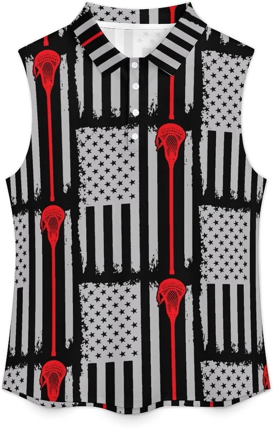 U.S.A. Flag Lacrosse Women's Sleeveless Golf Polo Shirts Athletic Tank Tops