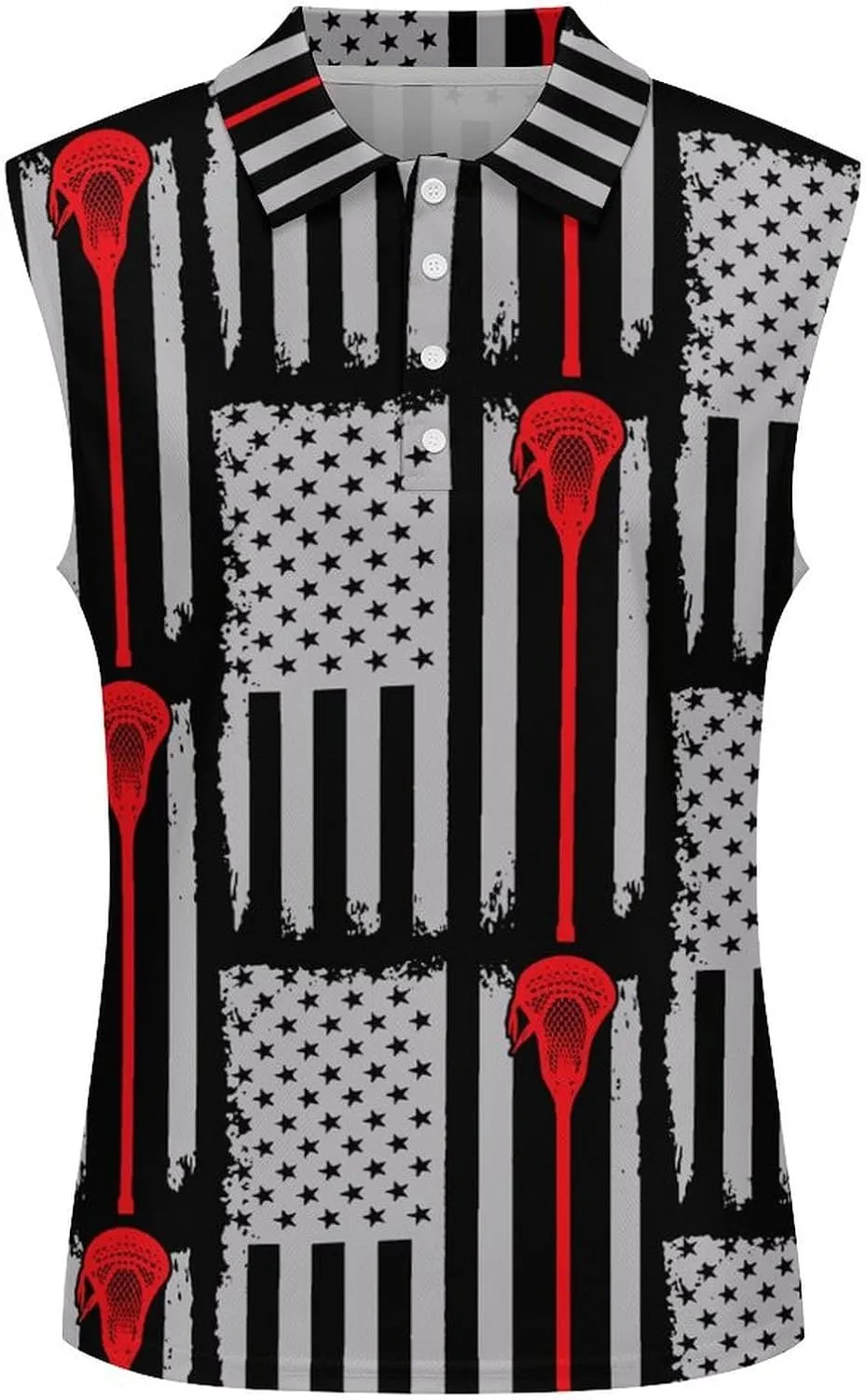 U.S.A. Flag Lacrosse Women's Sleeveless Golf Polo Shirts Athletic Tank Tops