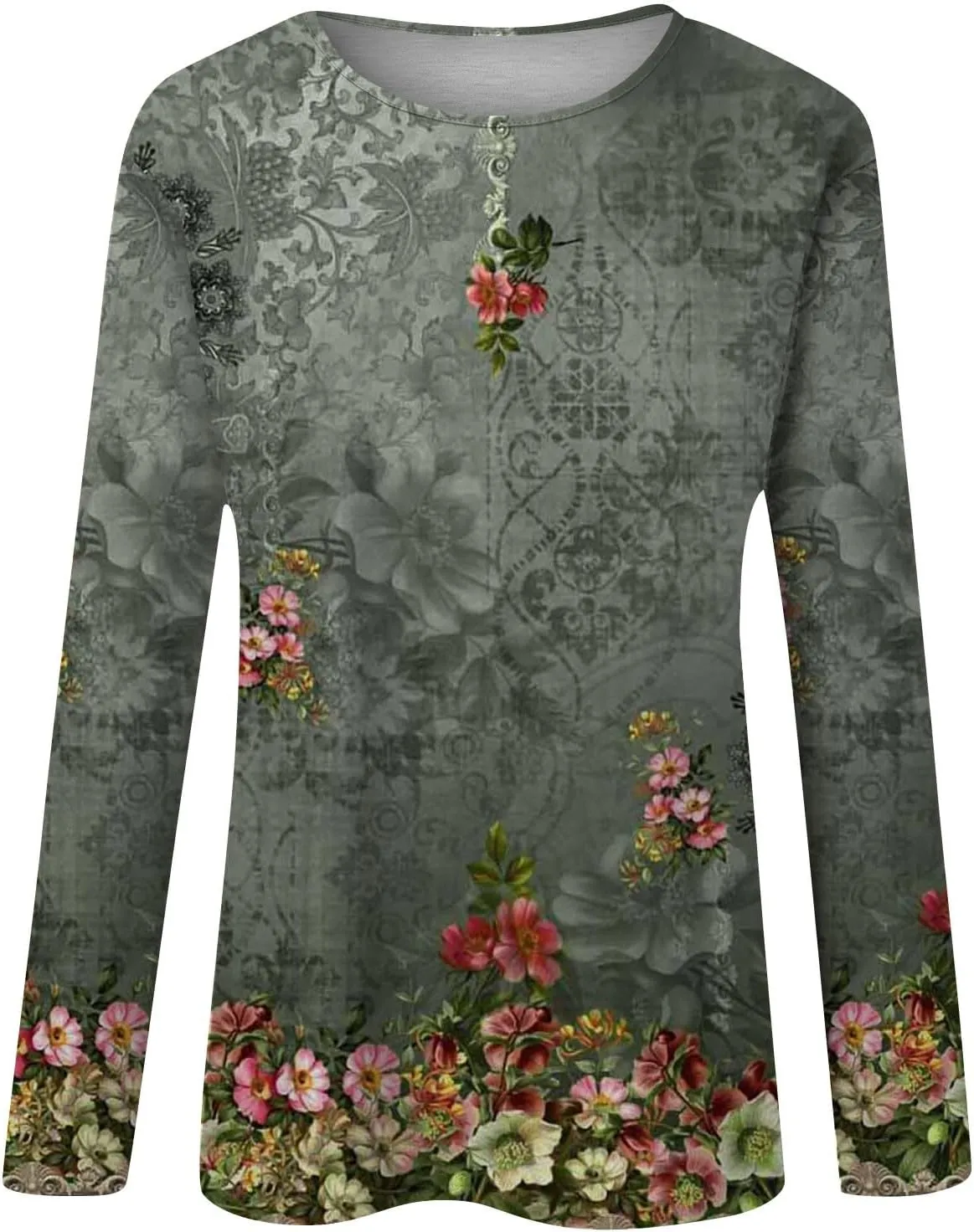 Vintage Tees for Women Women's Fashion Casual Round Neck Long Sleeve Printed T-Shirt Top