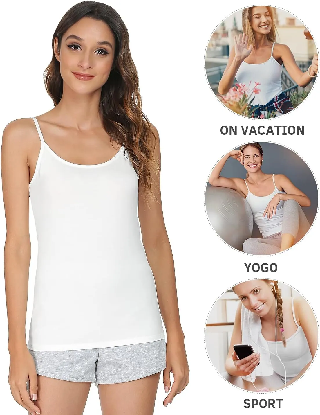 Vislivin Women's Basic Solid Camisole Adjustable Spaghetti Strap Tank Top