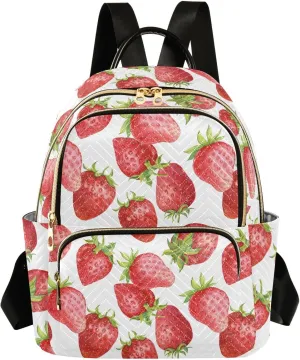 Watercolor Strawberries Small Backpack Purse for Women Diaper Travel Bag Daypack Backpacks for Shopping Vacation