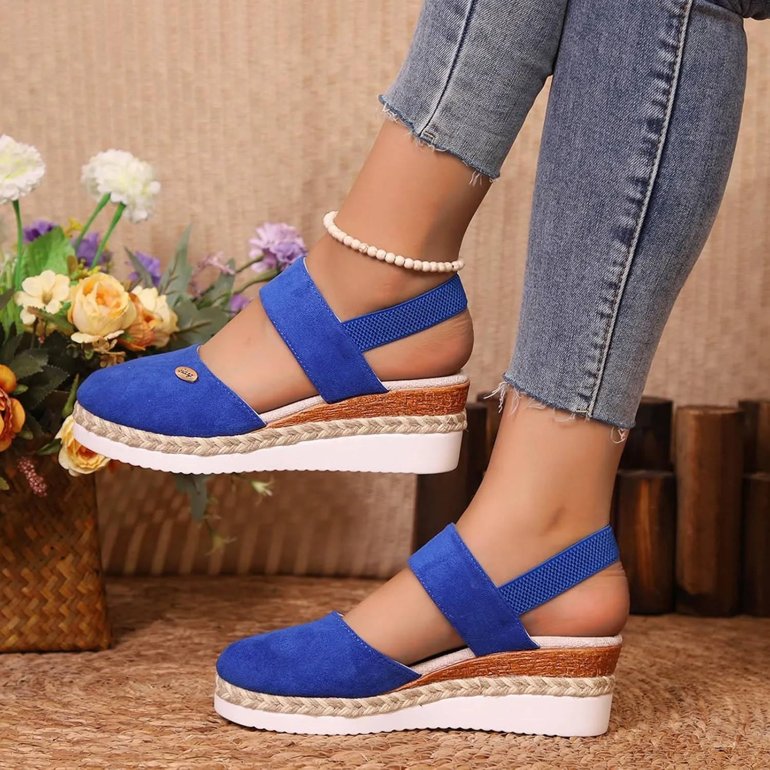 Wedge Sandals for Women 2025 Dressy Summer Closed Toe Platform Sandal Espadrilles Wedges Heel Casual Women's Espadrilles Comfortable Anti Slip Shoes with Adjustable Buckle Ankle Strap