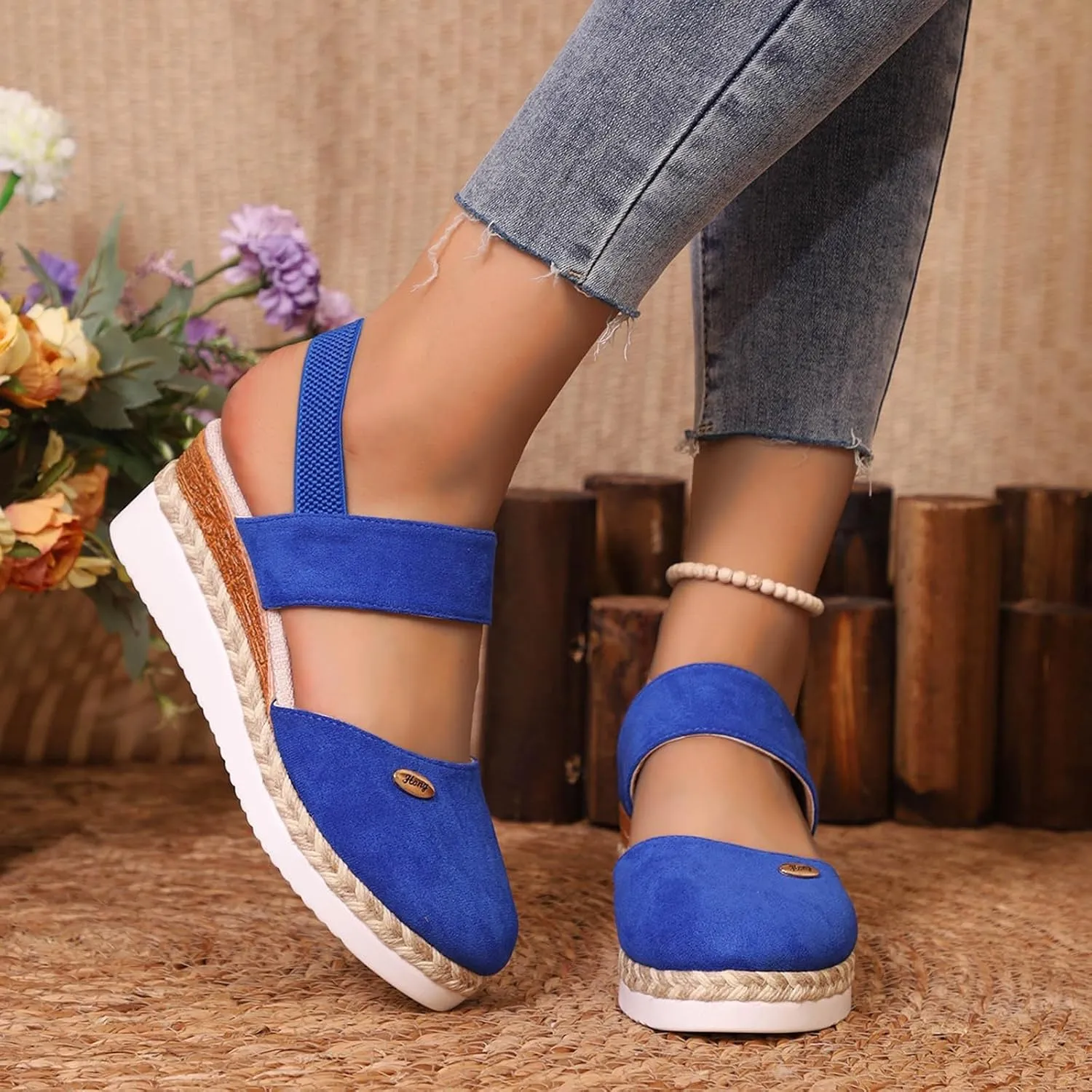Wedge Sandals for Women 2025 Dressy Summer Closed Toe Platform Sandal Espadrilles Wedges Heel Casual Women's Espadrilles Comfortable Anti Slip Shoes with Adjustable Buckle Ankle Strap