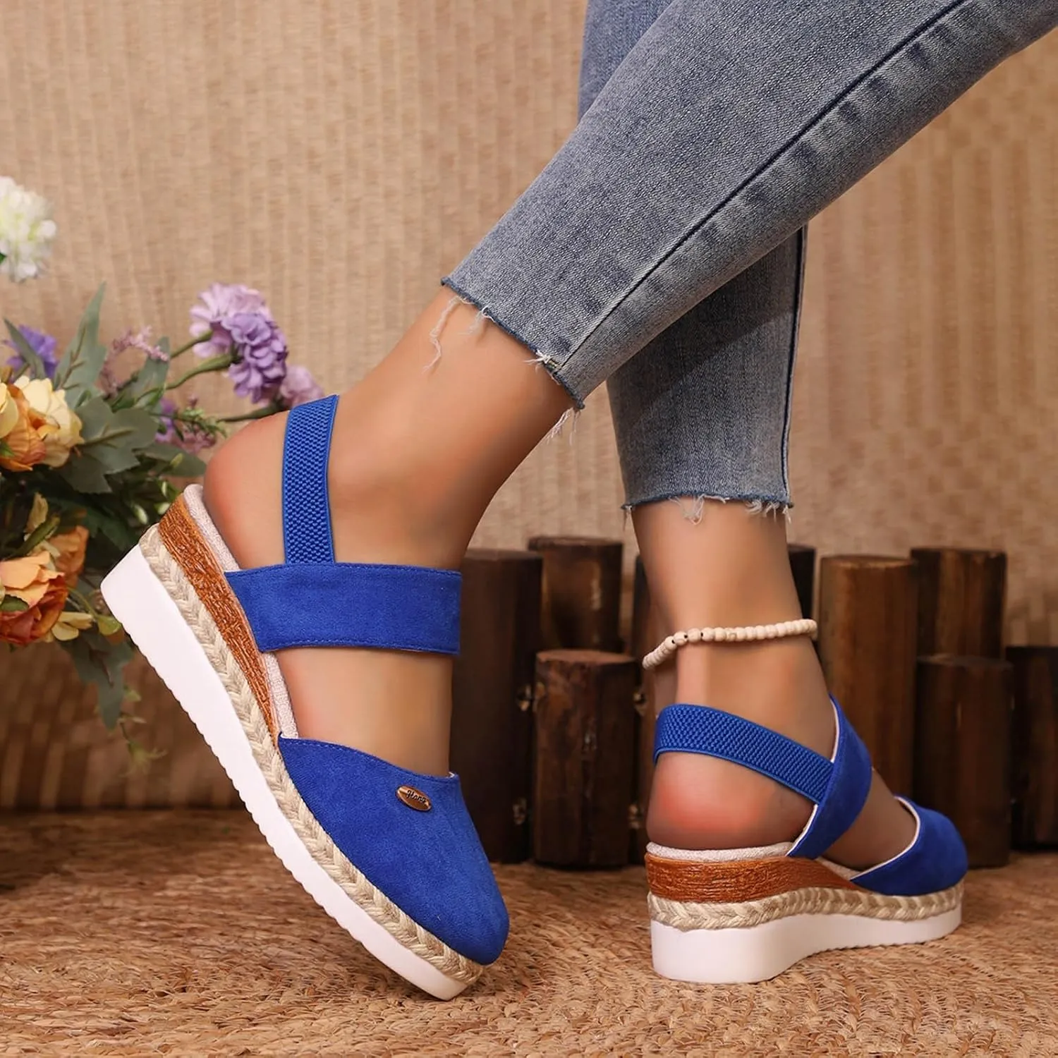 Wedge Sandals for Women 2025 Dressy Summer Closed Toe Platform Sandal Espadrilles Wedges Heel Casual Women's Espadrilles Comfortable Anti Slip Shoes with Adjustable Buckle Ankle Strap