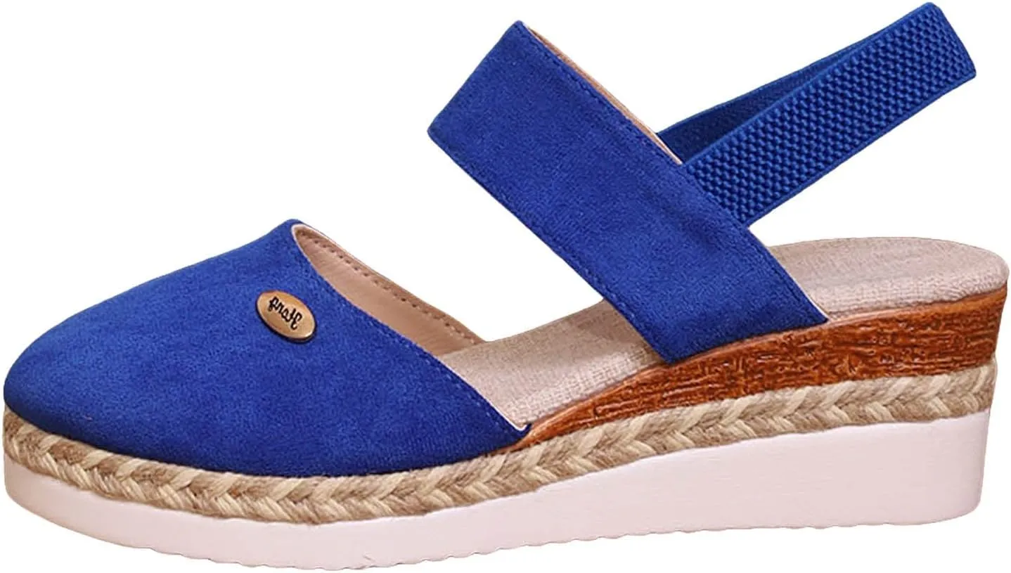 Wedge Sandals for Women 2025 Dressy Summer Closed Toe Platform Sandal Espadrilles Wedges Heel Casual Women's Espadrilles Comfortable Anti Slip Shoes with Adjustable Buckle Ankle Strap