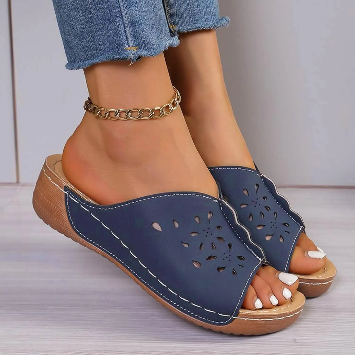 Wedge Sandals for Women Comfortable Hollow Out Open Toe Wedge Slippers Orthopedic Sandals Summer Arch Support Shoes