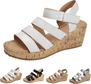 Wedge Sandals for Women Dressy Wide Orthopedic Sandals with Arch Support Open Toe Walking Shoes Hollow Out Travel Beach Comfort Slingback Casual Flat Shoes