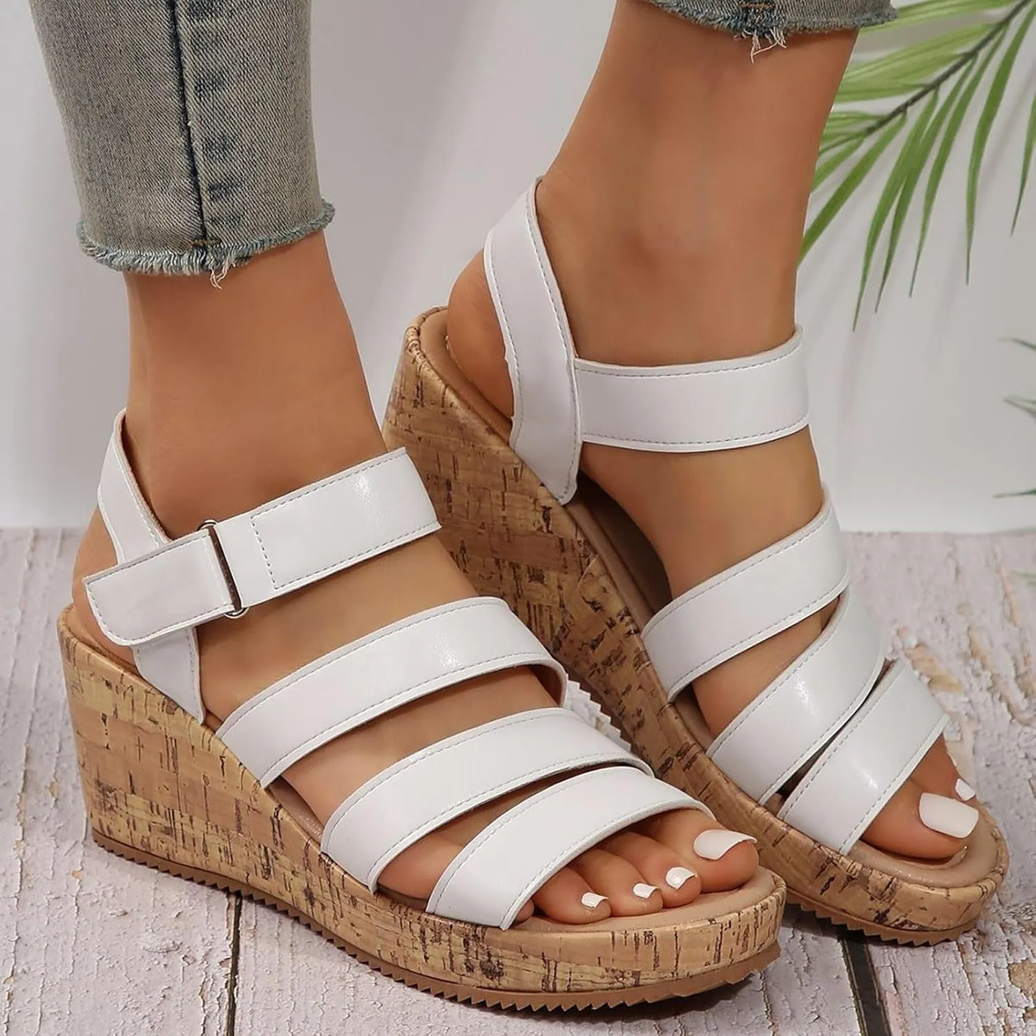Wedge Sandals for Women Dressy Wide Orthopedic Sandals with Arch Support Open Toe Walking Shoes Hollow Out Travel Beach Comfort Slingback Casual Flat Shoes