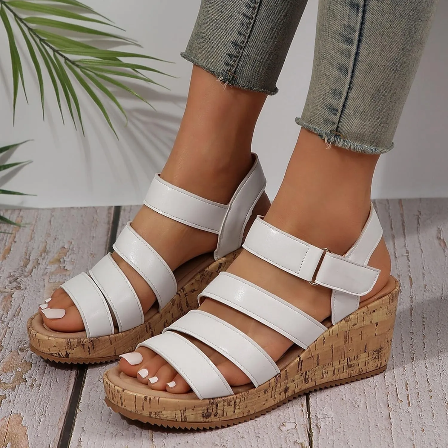 Wedge Sandals for Women Dressy Wide Orthopedic Sandals with Arch Support Open Toe Walking Shoes Hollow Out Travel Beach Comfort Slingback Casual Flat Shoes