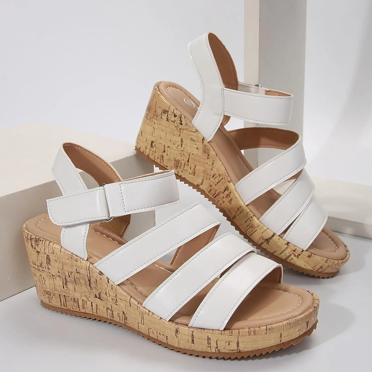 Wedge Sandals for Women Dressy Wide Orthopedic Sandals with Arch Support Open Toe Walking Shoes Hollow Out Travel Beach Comfort Slingback Casual Flat Shoes