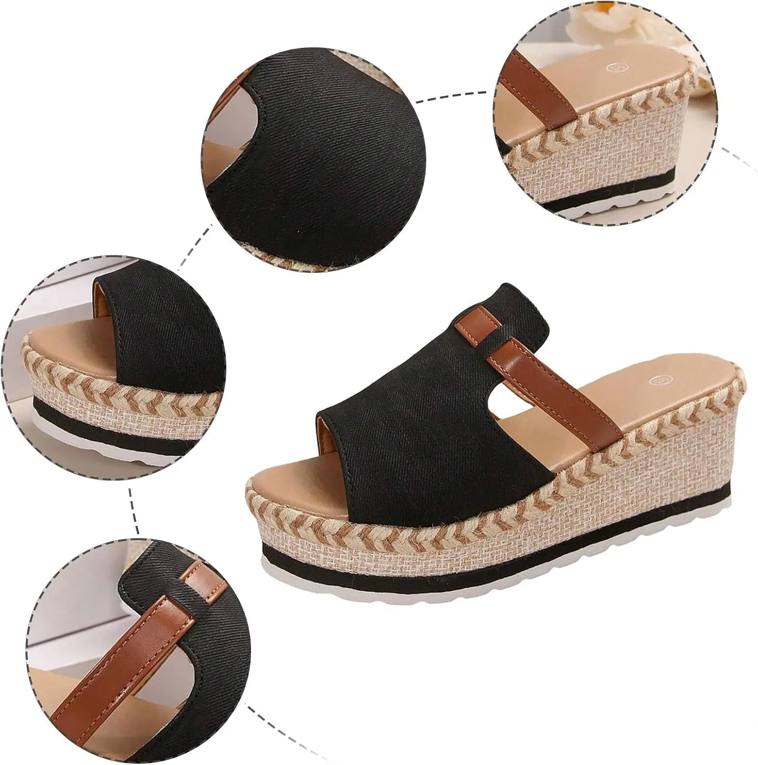 Wedge Sandals for Women Orthopedic Platform Espadrilles Slides Slipper Sandals Peep Toe Slip On Slippers Beach Dress Casual Comfortable Outdoor Shoes