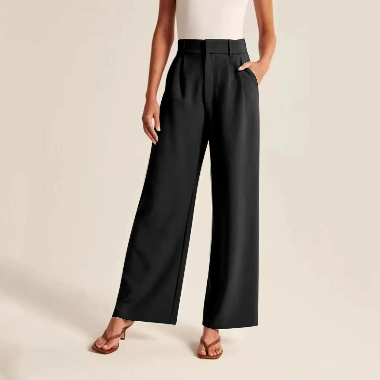 Wide Leg Pants for Women Effortless Tailored Wide Leg Pants Summer High Waist Casual Long Palazzo Pants with Pockets